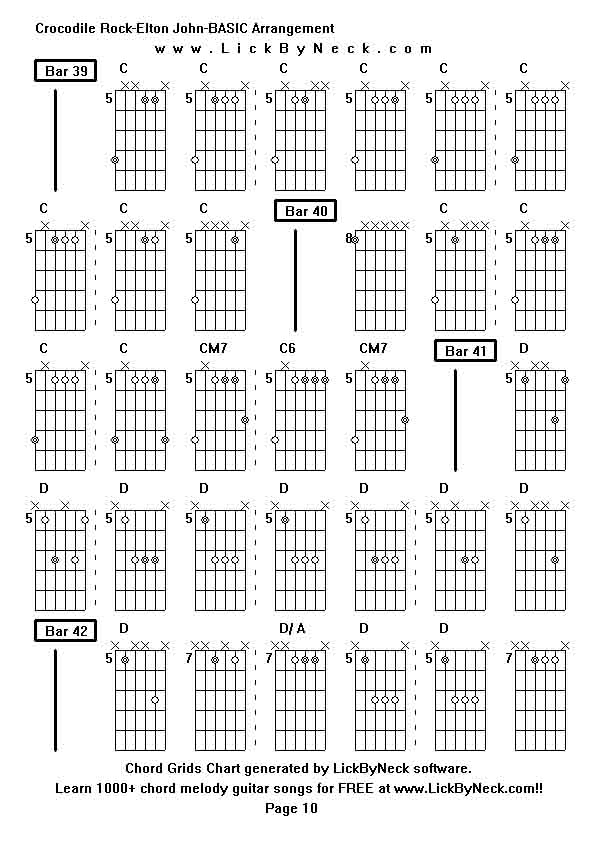 Chord Grids Chart of chord melody fingerstyle guitar song-Crocodile Rock-Elton John-BASIC Arrangement,generated by LickByNeck software.